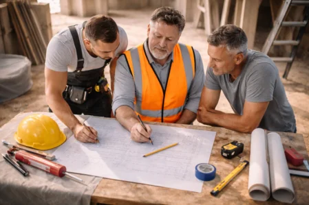 Bauteam bei der Arbeit